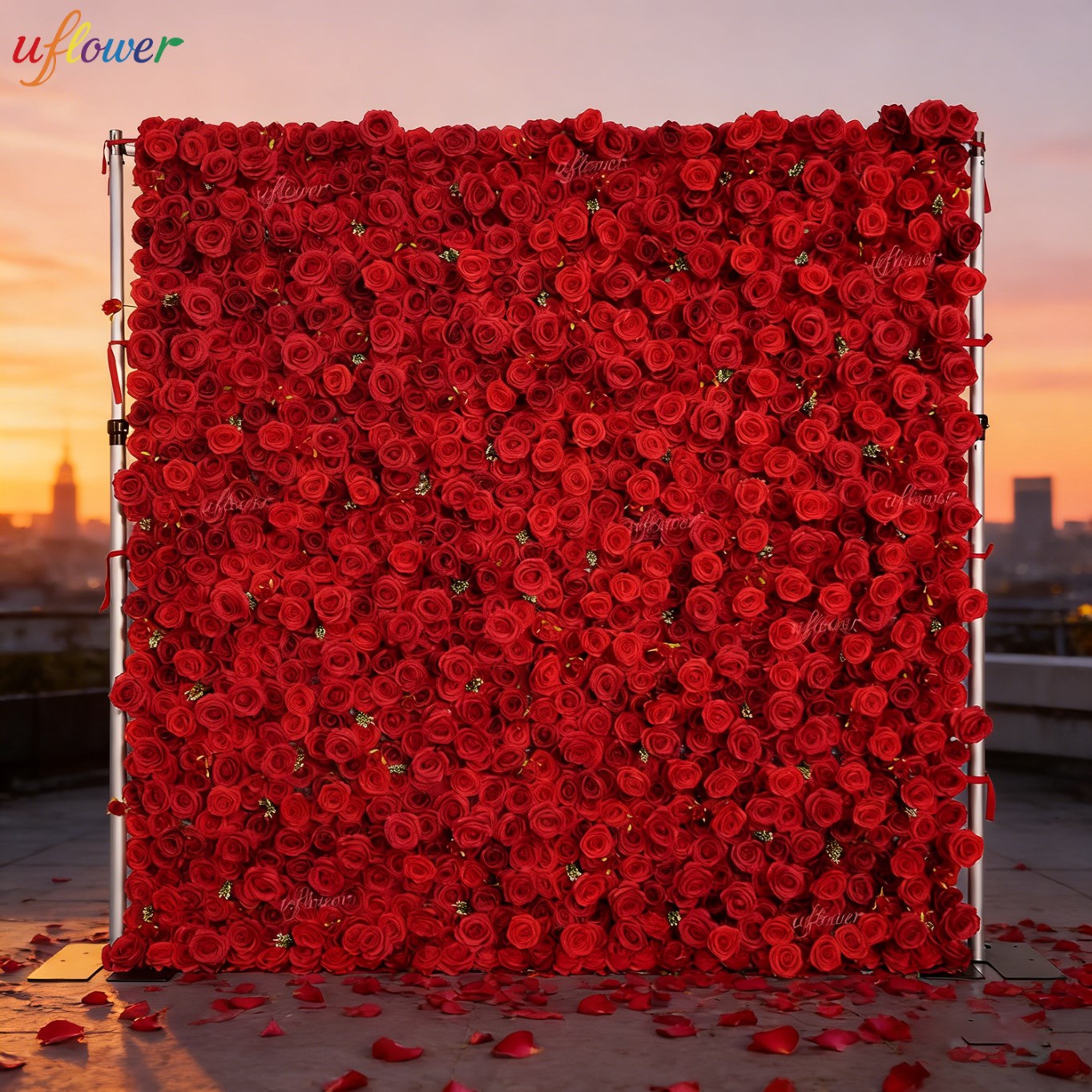 Home Decor Event - جدار زهور صناعية من الورد الأحمر