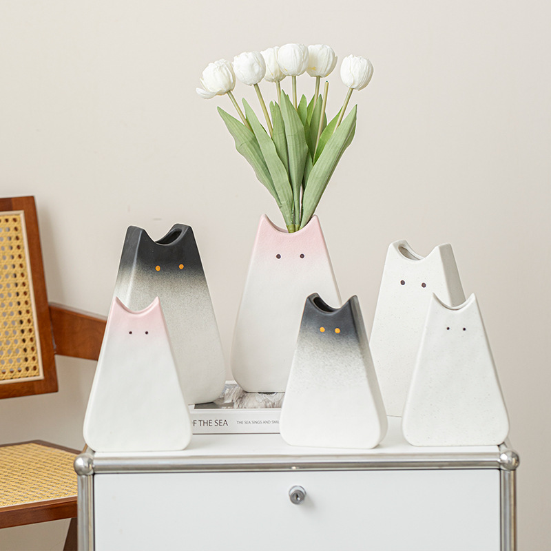Glass Vase Nordic - مزهرية سيراميك على شكل قطة لطيفة،