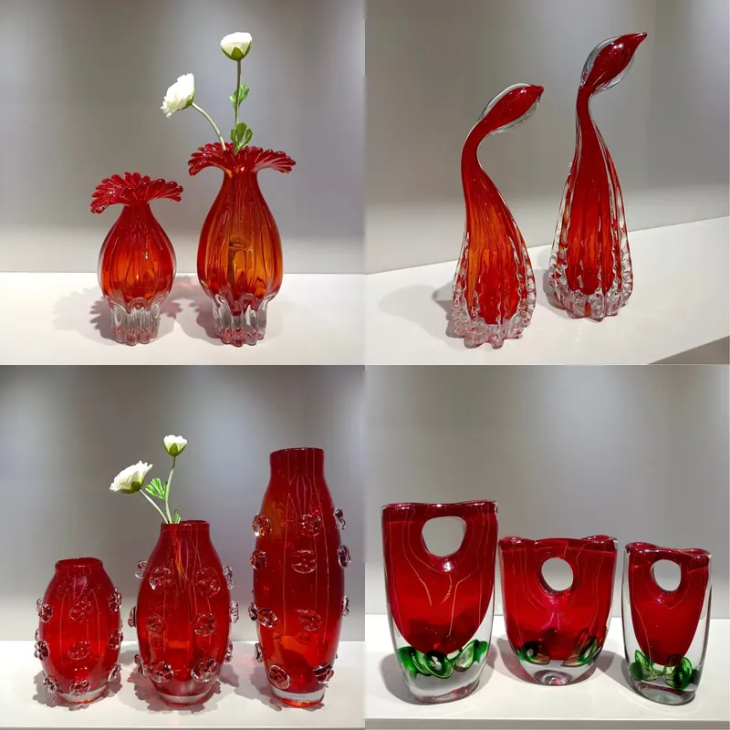Glass Vase Nordic - مزهرية زجاجية مطلية بالزجاج الأحمر البرتقالي