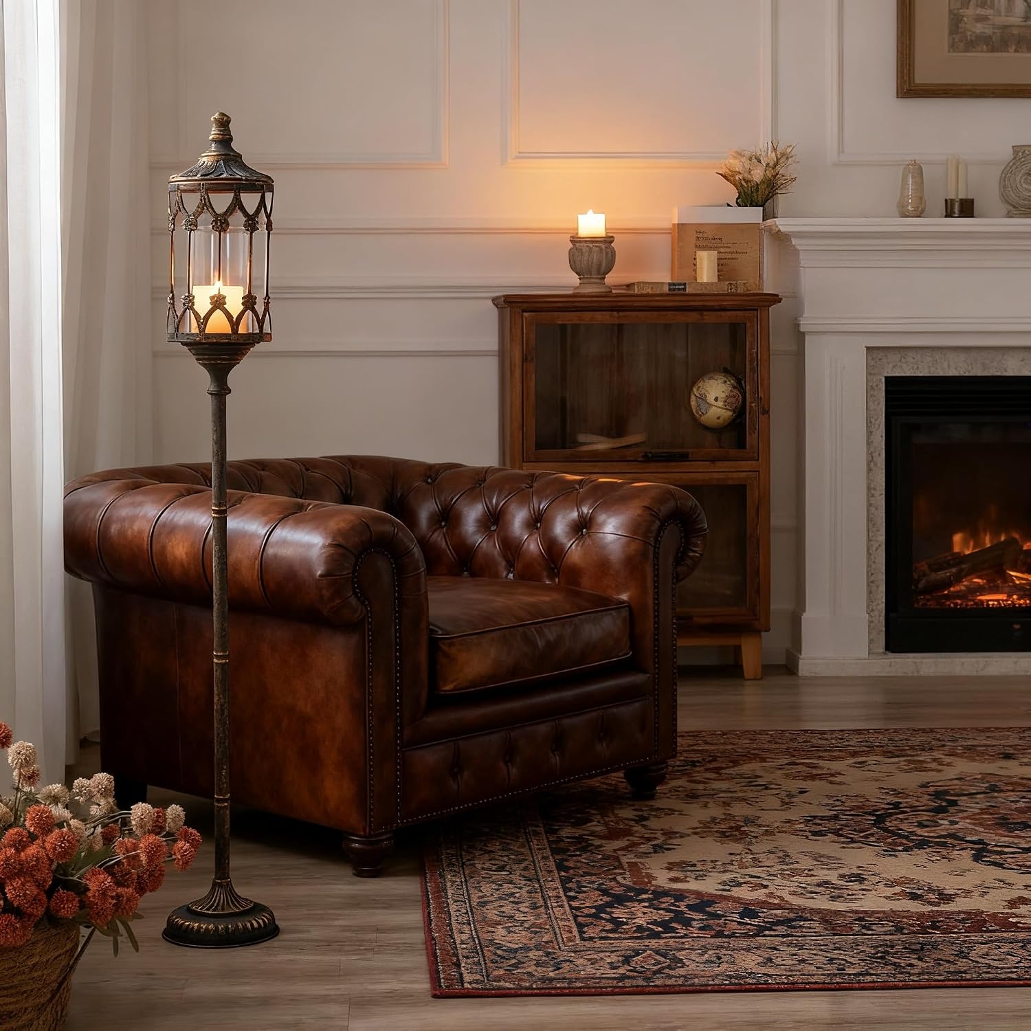 Home Decor Event - حامل شموع أرضي معدني عتيق ذهبي
